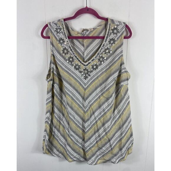 Soft Surroundings Women's Plus Size 1X Tank Top Beaded Embroidered Yellow Gray - Picture 1 of 6